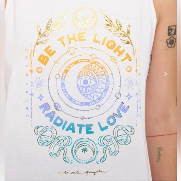 NWT Spiritual Gangster Jade Muscle Tank Top Be The Light Radiate Love White S - Picture 2 of 9